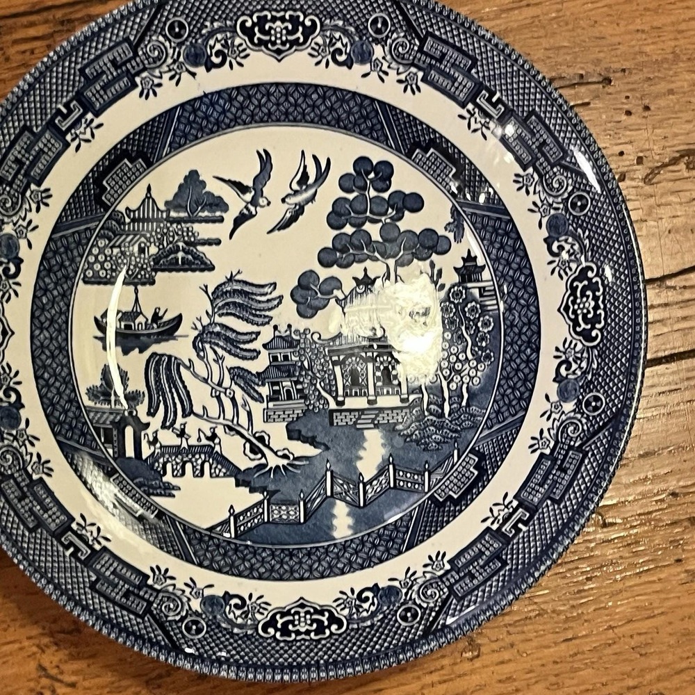 Vintage Churchill Blue Willow Made in England 7.5" Bowl Set of 6 Birds Pagoda